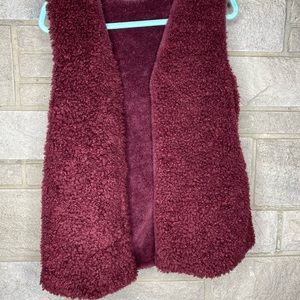 Fur Vest Burgundy Faux open face oversized